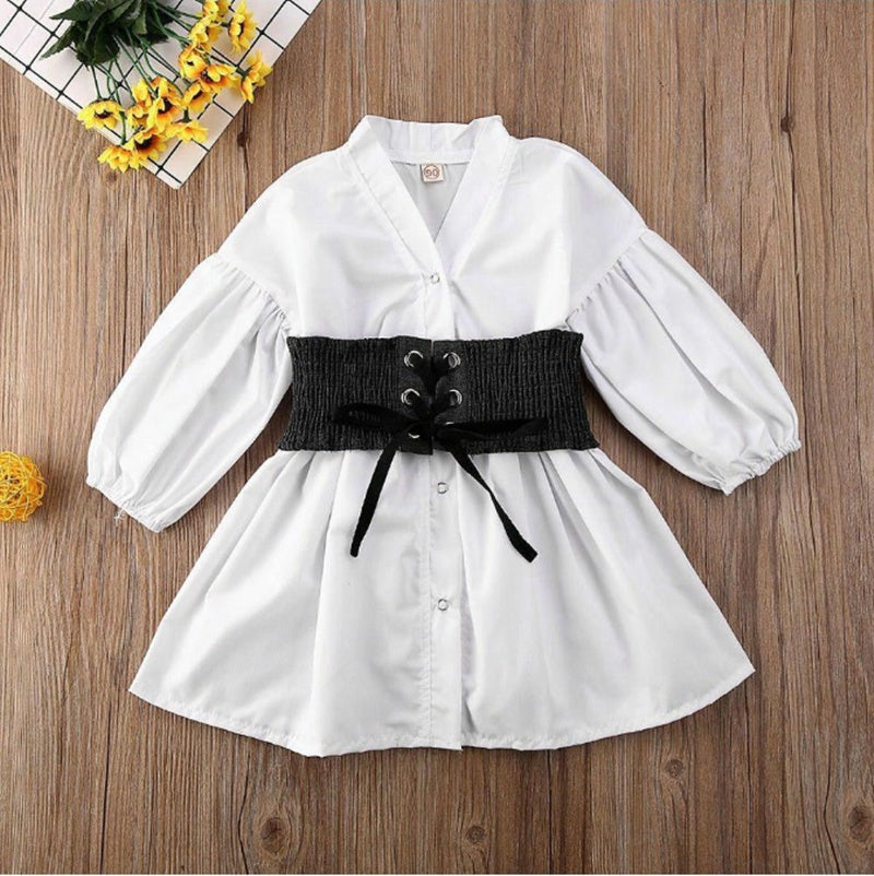 Ropa infantil para niños pequeños Vestido camisero blanco de corte-A para niñas