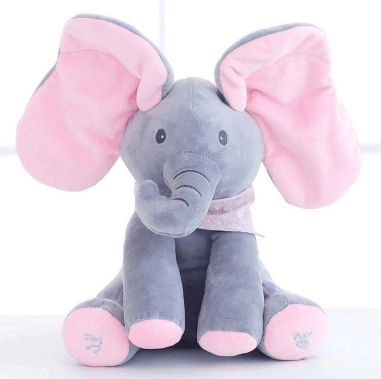 Juguete interactivo de elefante de peluche Peek-A-Boo para niños