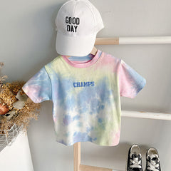 Camiseta infantil de manga corta y estampado tie-dye, para niño