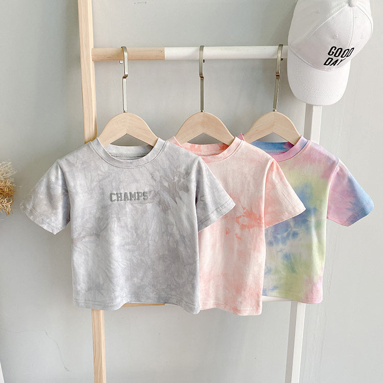 Camiseta infantil de manga corta y estampado tie-dye, para niño