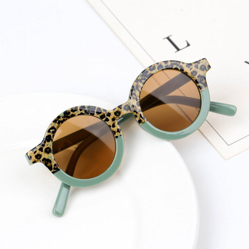 Gafas de sol con estampado de leopardo y parches redondos de moda para niños y niñas