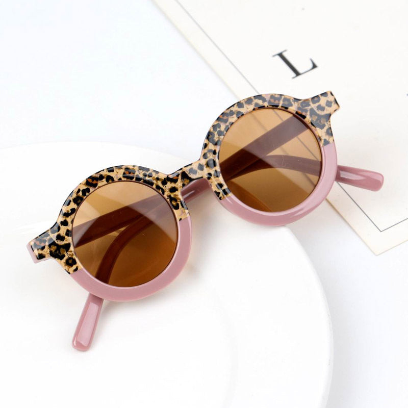 Gafas de sol con estampado de leopardo y parches redondos de moda para niños y niñas