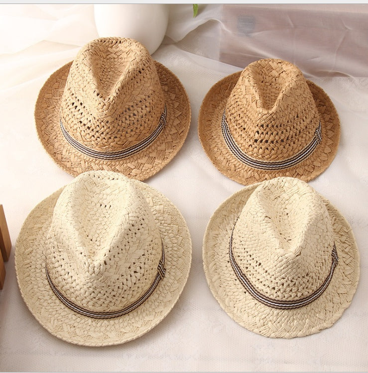 Sombrero de Paja Sombrero Transpirable para Padres e Hijos Sombrero de Sol de Playa para niños de Panamá de Verano para Hombres