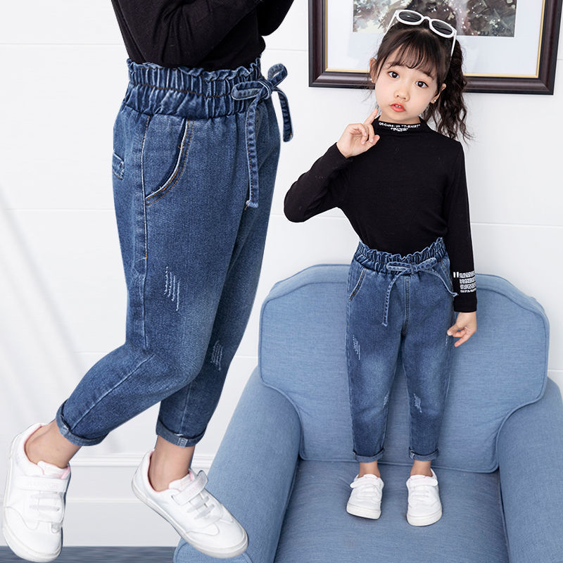 Pantalones de mezclilla para niñas de primavera y otoño Pantalones de mezclilla sueltos para niñas