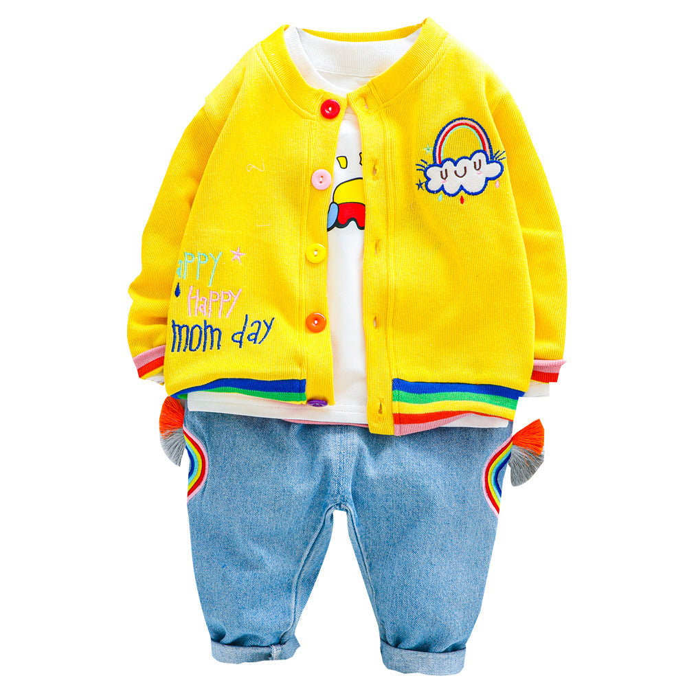 Conjunto de tres piezas de manga larga de moda infantil unisex