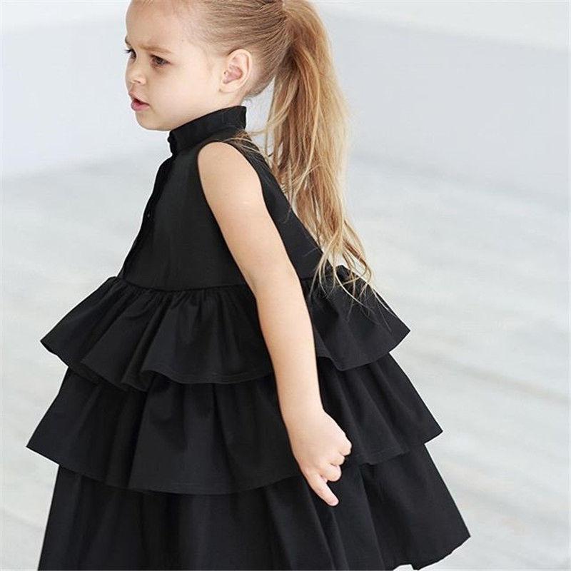 Vestido de moda sencillo de color sólido sin mangas para niñas pequeñas y medianas