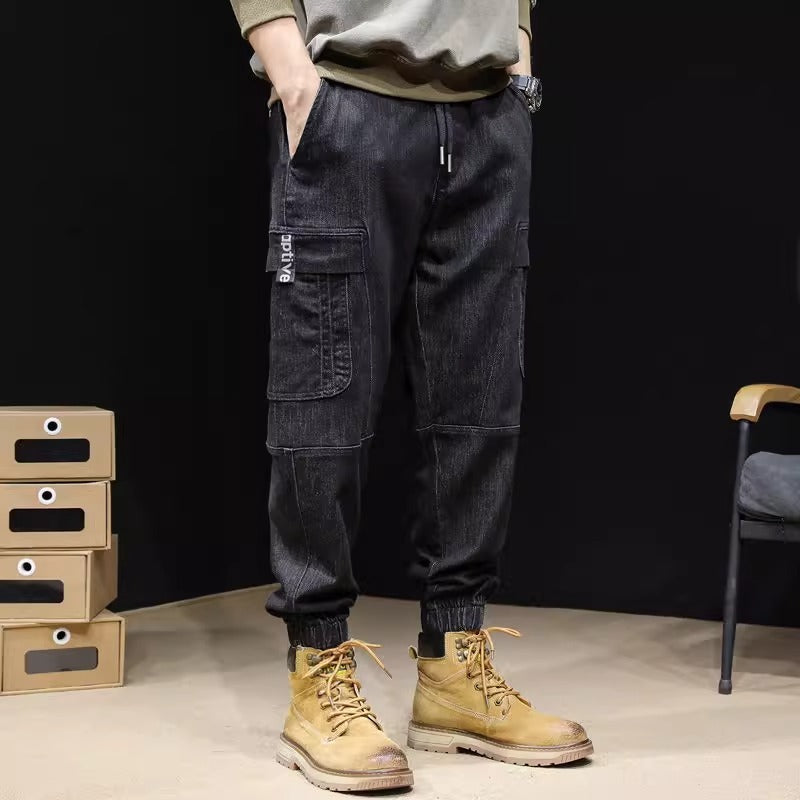 Pantalones vaqueros sueltos con cintura elástica retro para hombre