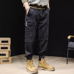 Pantalones vaqueros sueltos con cintura elástica retro para hombre