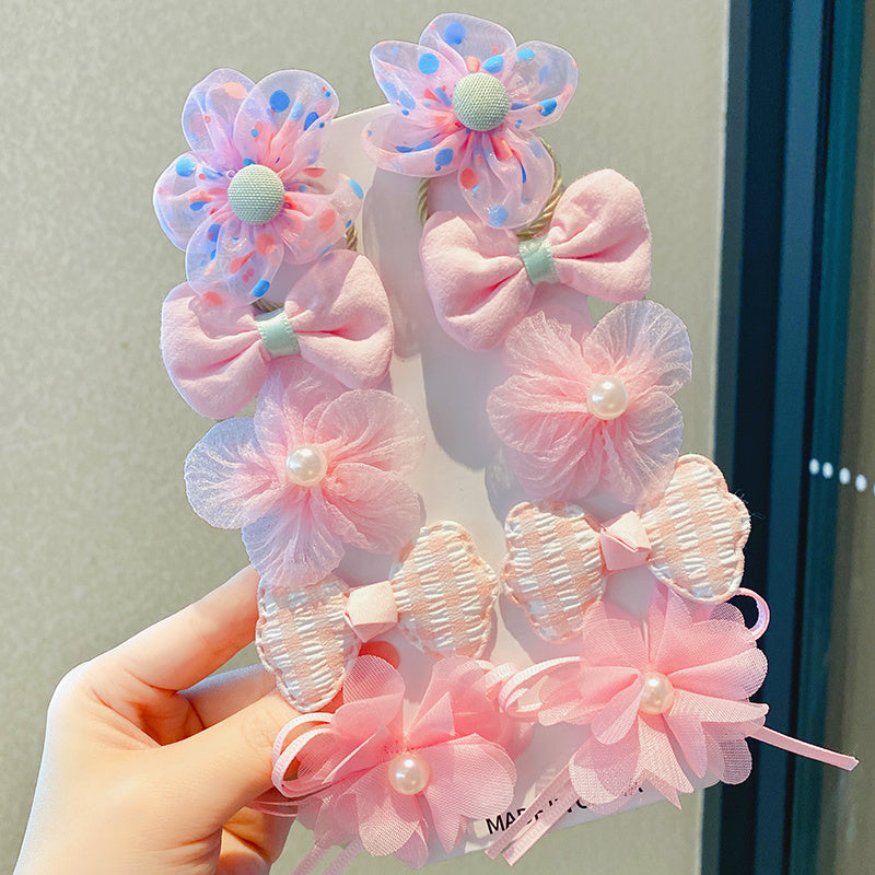 Pinza para el pelo con lazo para niñas, diseño de princesas y hadas, con flores de tela