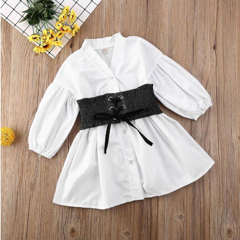 Ropa infantil para niños pequeños Vestido camisero blanco de corte-A para niñas