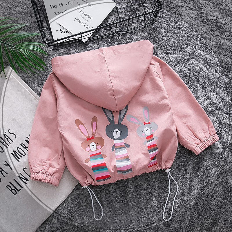 Ropa para niños, chaqueta para niñas, chaqueta bonita para primavera y otoño para niños, cortavientos con diseño de conejo de dibujos animados