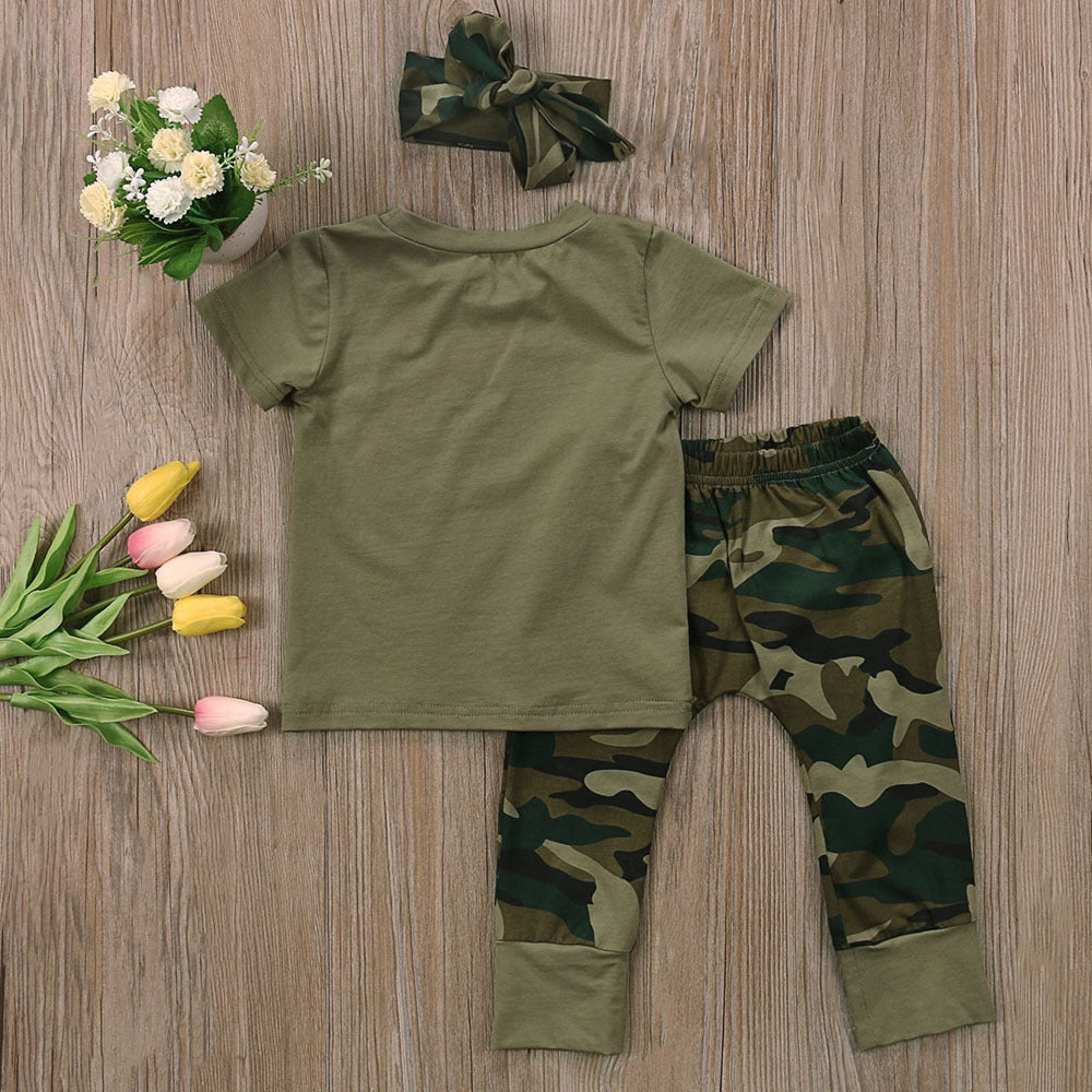 Chándal de manga corta con estampado de camuflaje para niños y niñas