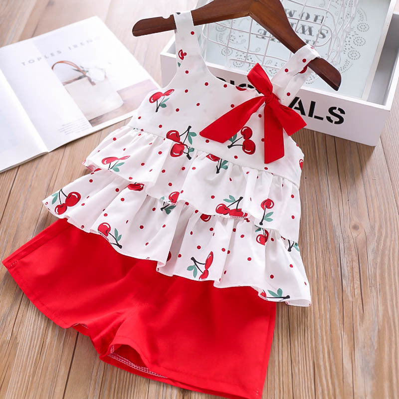 Conjunto de ropa infantil, para niña, compuesto por dos prendas para el verano, tejido suave.