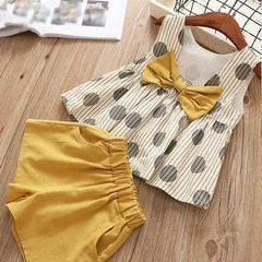 Ropa de verano para niños, camiseta con lazo grande, pantalones cortos, traje para niñas