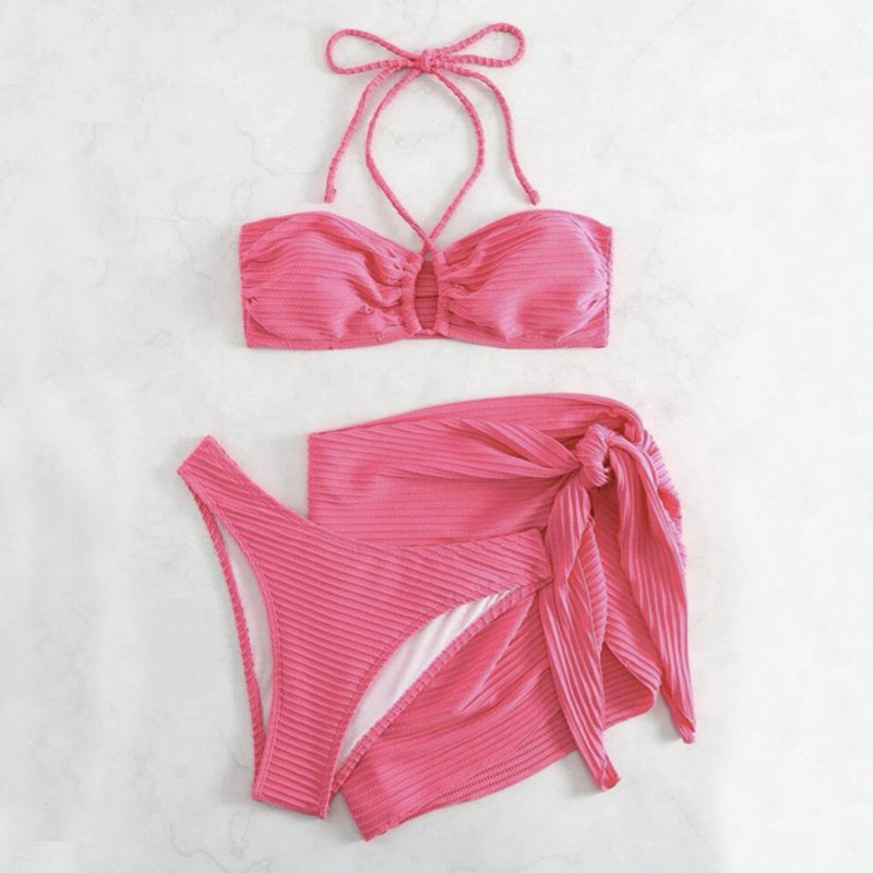 Traje de baño de rayas de color sólido Conjunto de bikini de playa de verano sexy