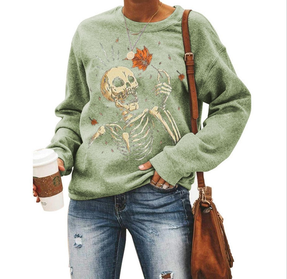 Suéter. Sudadera con cuello redondo y estampado de Halloween para mujer