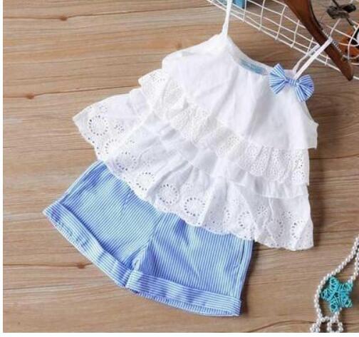 Ropa de verano para niños, camiseta con lazo grande, pantalones cortos, traje para niñas