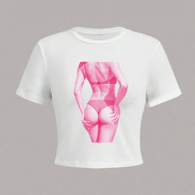 Camiseta de manga corta con cuello redondo y estampado de letras para mujer