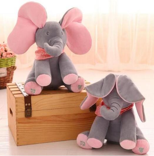 Juguete interactivo de elefante de peluche Peek-A-Boo para niños