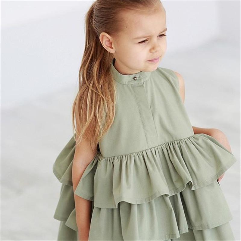 Vestido de moda sencillo de color sólido sin mangas para niñas pequeñas y medianas