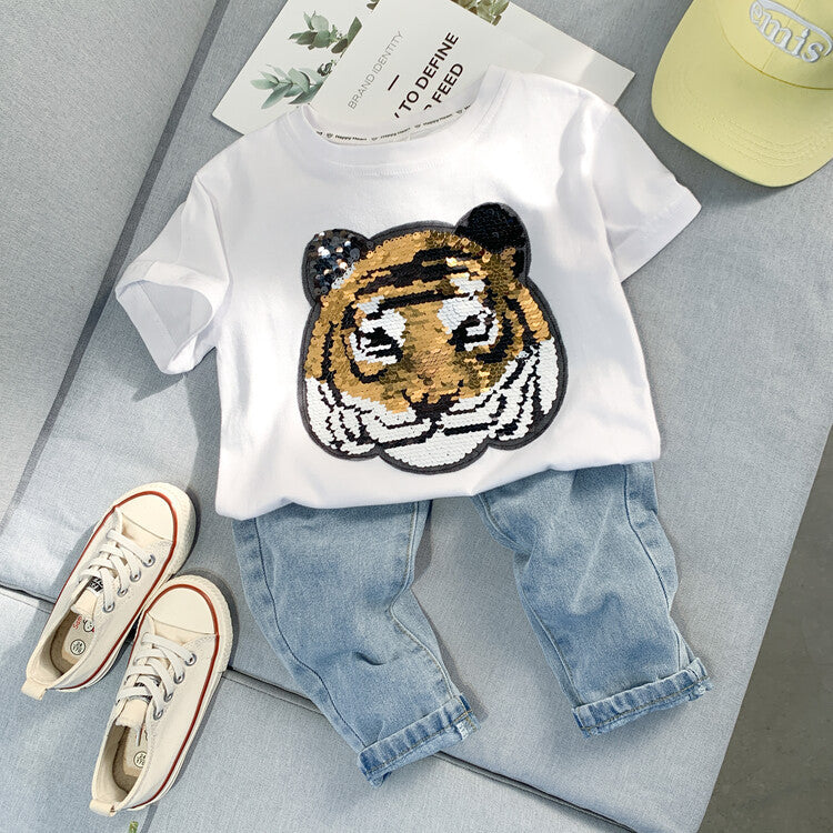 Camiseta de manga corta para niño y niña con animales