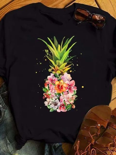 Camiseta femenina Top con estampado de piña de moda