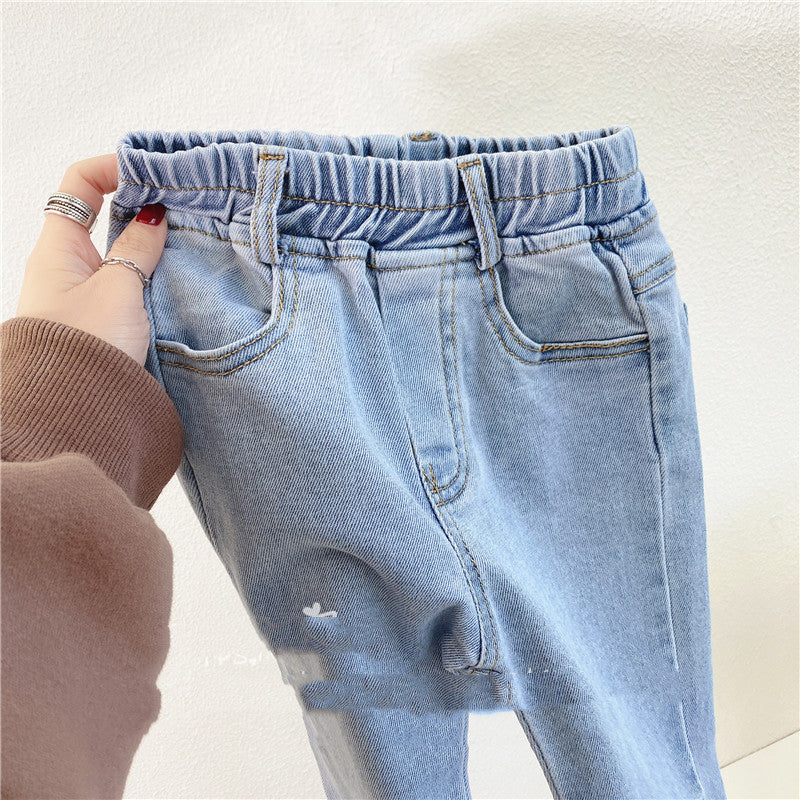 Nuevo Ropa de primavera para niños, pantalones ajustados acampanados, pantalones elásticos