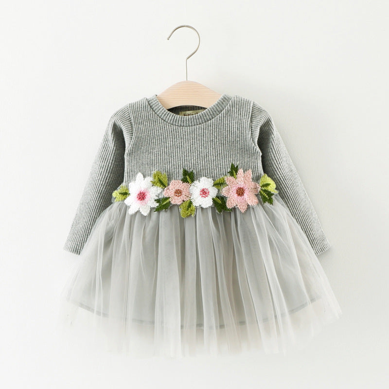 Nuevo Vestido infantil de otoño, vestido Floral de princesa de manga larga, falda para niños