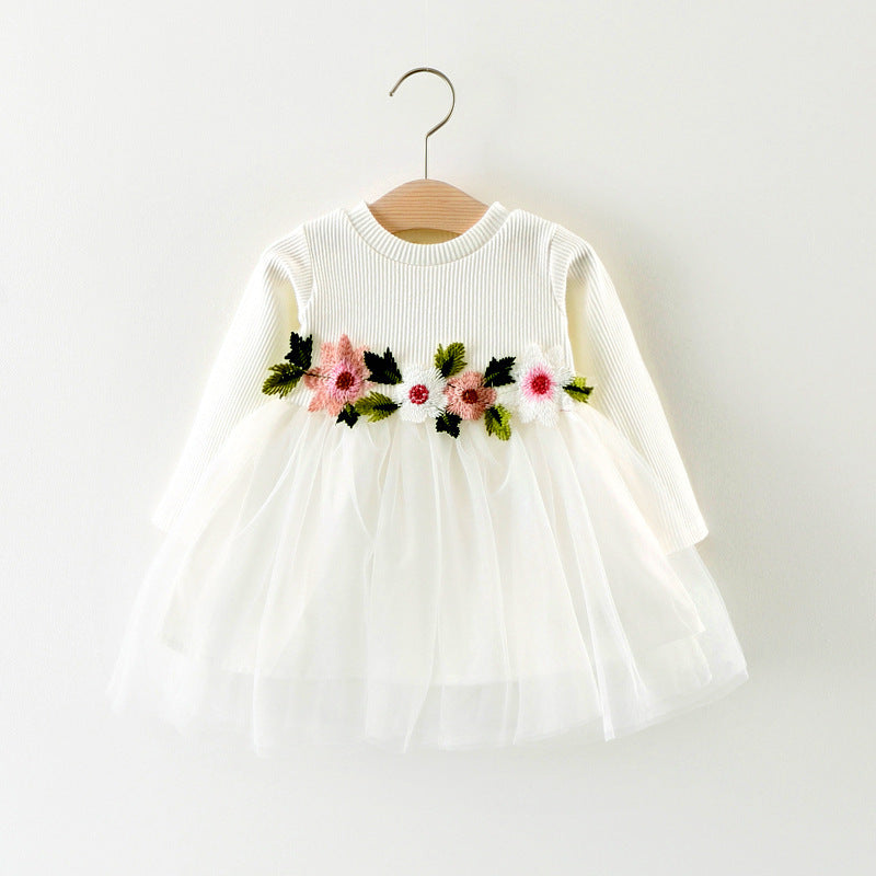 Nuevo Vestido infantil de otoño, vestido Floral de princesa de manga larga, falda para niños