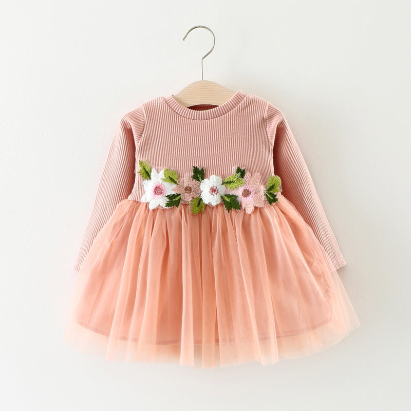 Nuevo Vestido infantil de otoño, vestido Floral de princesa de manga larga, falda para niños