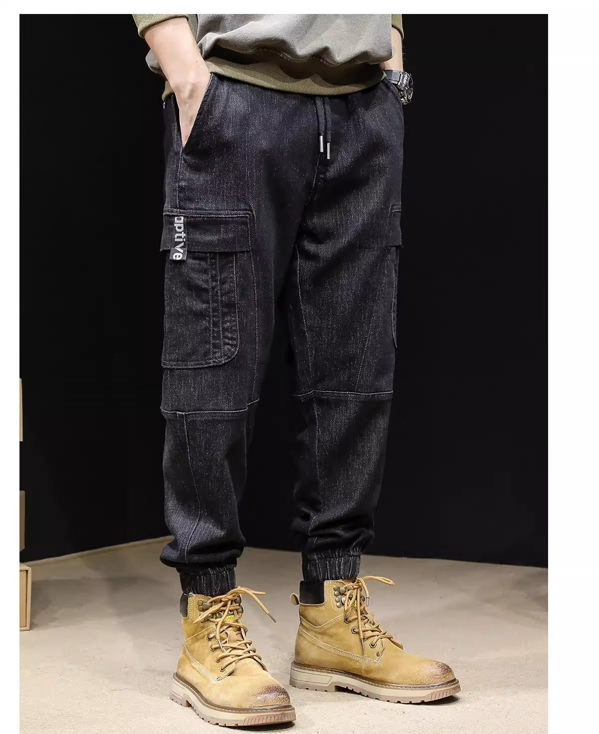 Pantalones vaqueros sueltos con cintura elástica retro para hombre