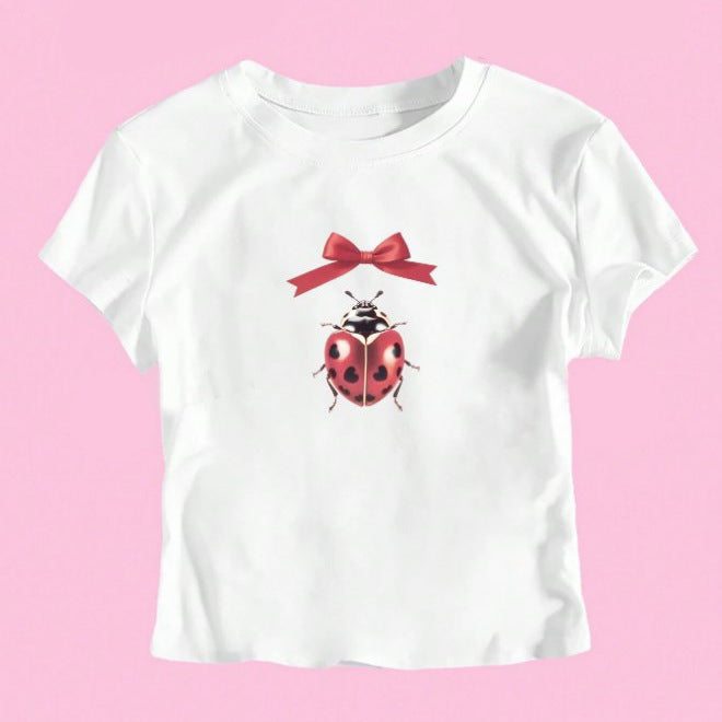 Camiseta de manga corta con cuello redondo y estampado de letras para mujer