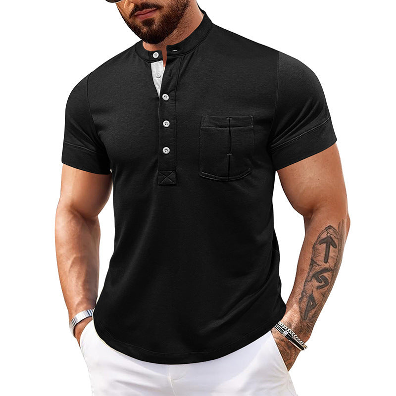 Camiseta de hombre Polo abierto con cuello redondo y manga corta con bolsillo