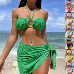 Traje de baño de rayas de color sólido Conjunto de bikini de playa de verano sexy