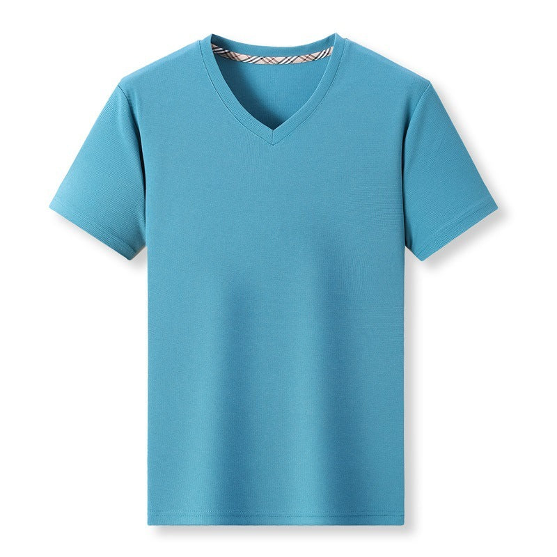 Camiseta de manga corta con cuello en V de color sólido informal delgada para hombre