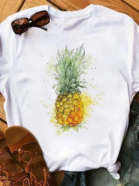 Camiseta femenina Top con estampado de piña de moda