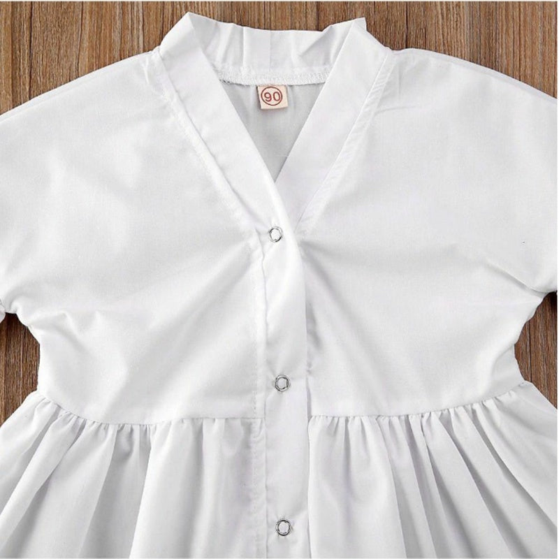 Ropa infantil para niños pequeños Vestido camisero blanco de corte-A para niñas