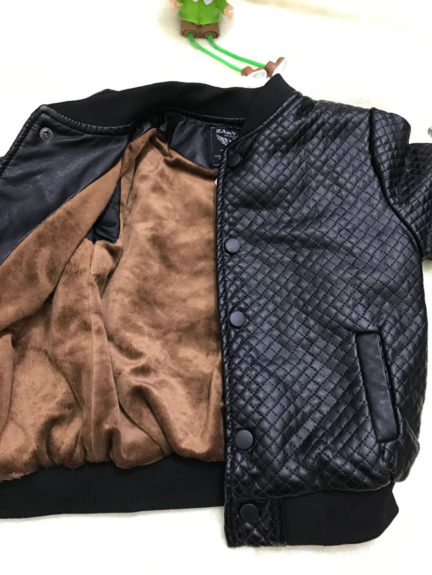 Chaqueta de cuero PU para bebé con cuello redondo Chaqueta para niño