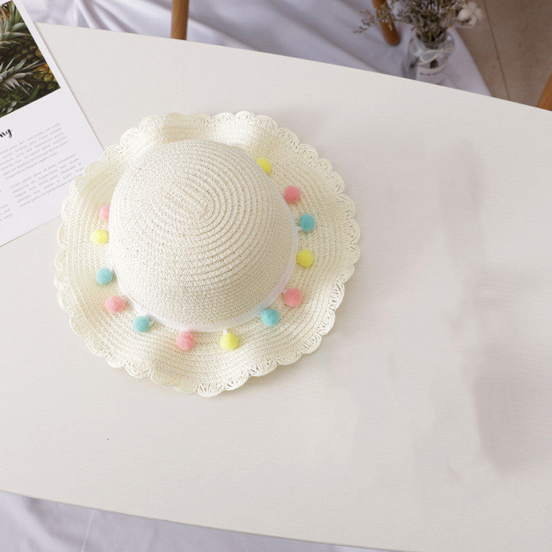 Bolso determinado del sombrero de paja de los niños del color sólido de la bola pequeña