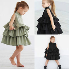 Vestido de moda sencillo de color sólido sin mangas para niñas pequeñas y medianas