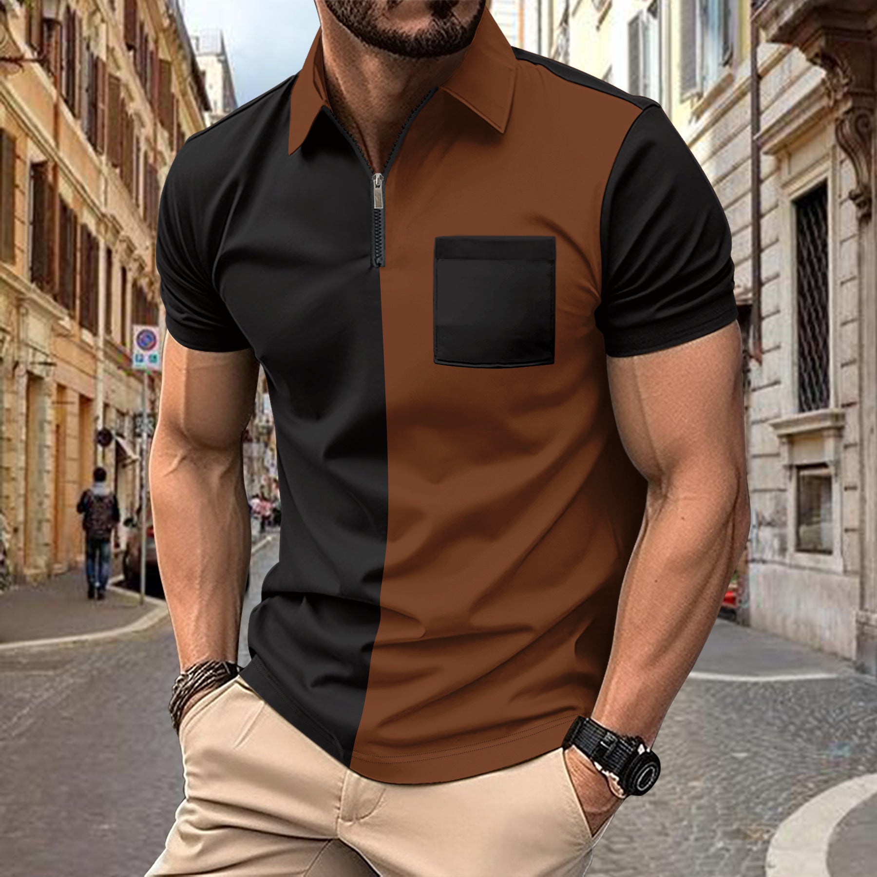 Camiseta casual de hombre con pequeños botones confeccionada en tejido de sarga.