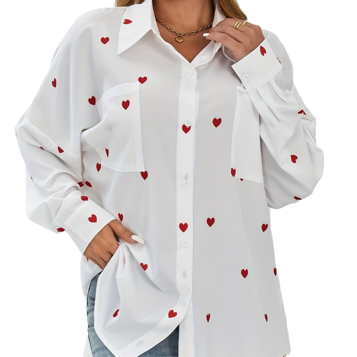 Camisa holgada de amor con estampado informal para mujer exterior