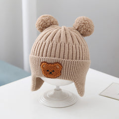 Gorro de bebé con orejeras cálidas Gorro de lana de punto con bonito oso para bebé, para niñas