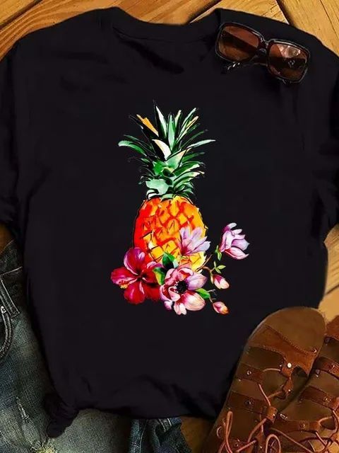 Camiseta femenina Top con estampado de piña de moda