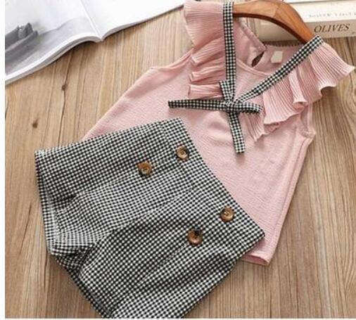 Ropa de verano para niños, camiseta con lazo grande, pantalones cortos, traje para niñas