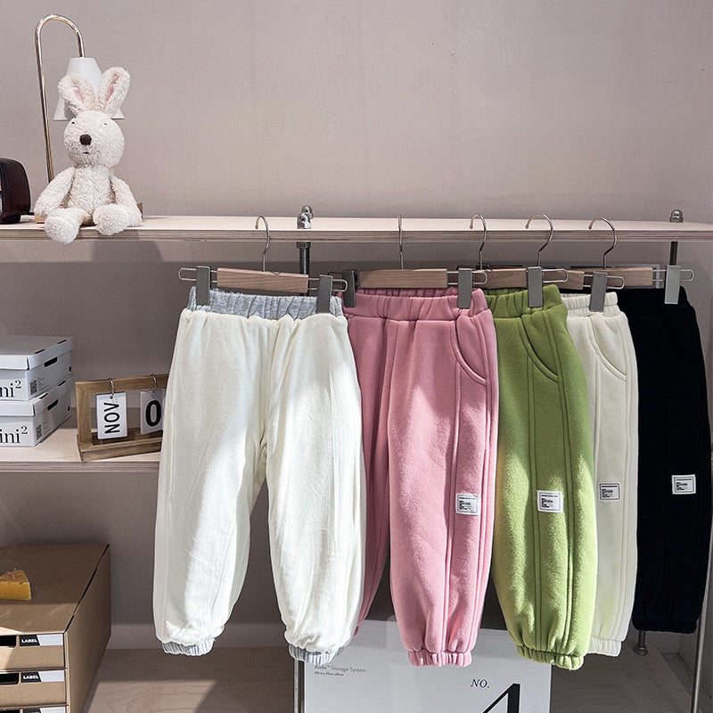 Pantalón de chándal infantil de terciopelo con etiquetas bordadas y talla grande, para niña