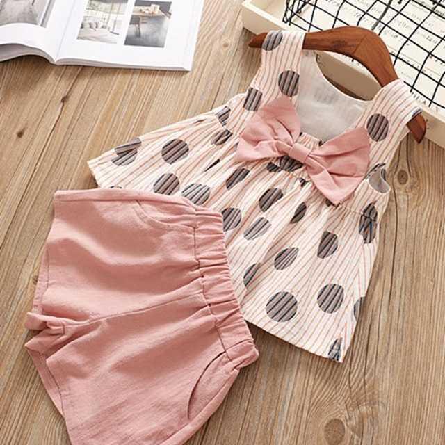 Ropa de verano para niños, camiseta con lazo grande, pantalones cortos, traje para niñas