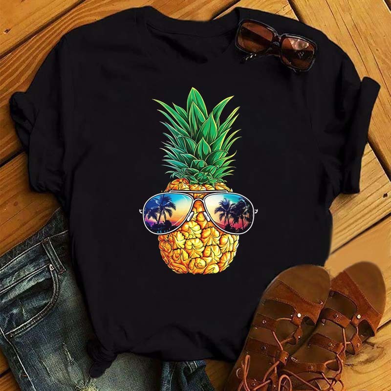 Camiseta femenina Top con estampado de piña de moda