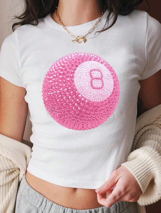 Camiseta de manga corta con cuello redondo y estampado de letras para mujer