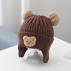 Gorro de bebé con orejeras cálidas Gorro de lana de punto con bonito oso para bebé, para niñas